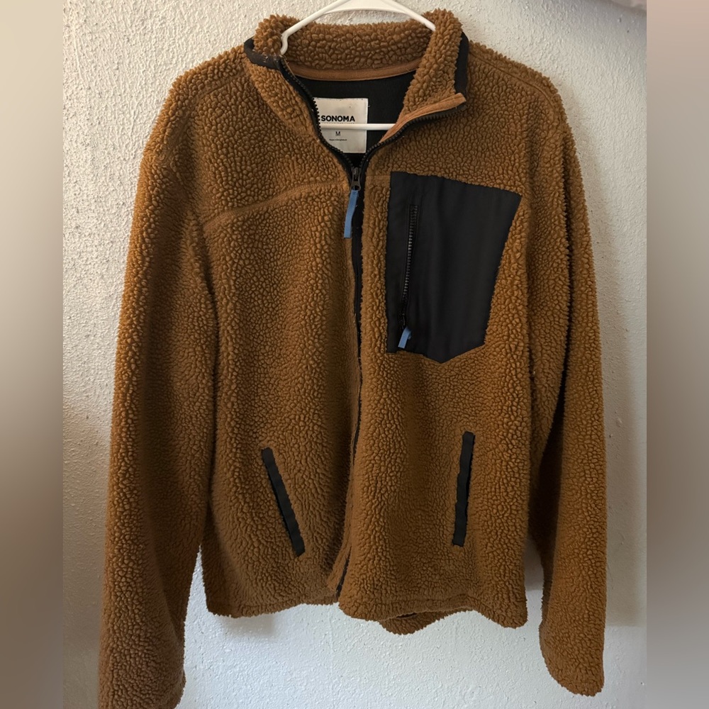 Sonoma Men's Tan Zip-Up Fleece Sweater